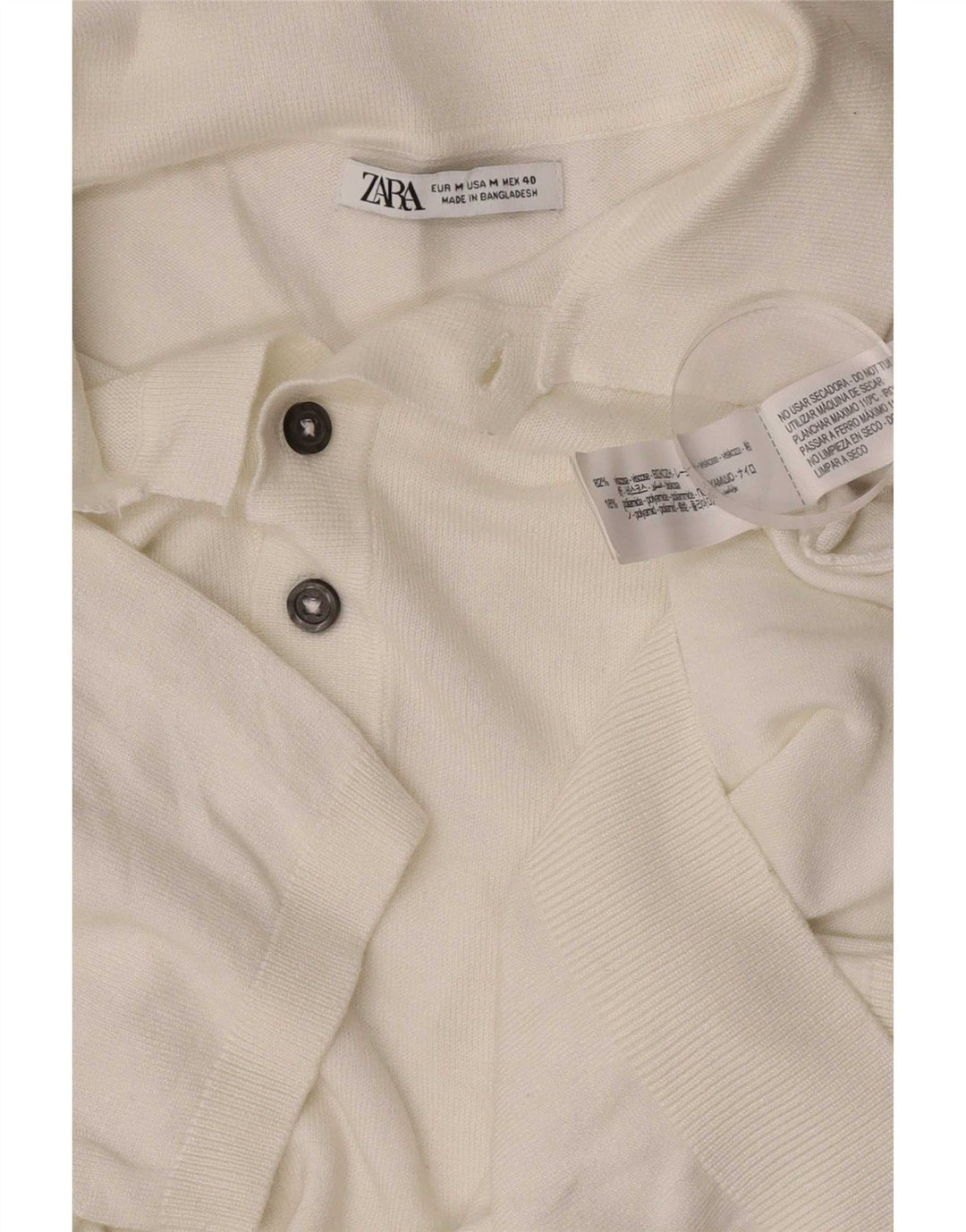 Zara Herren Kurzarm-Polo-Pullover aus mittelweißer Viskose