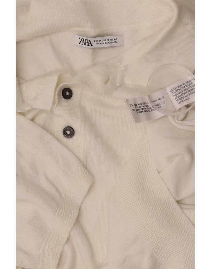 Zara Herren Kurzarm-Polo-Pullover aus mittelweißer Viskose