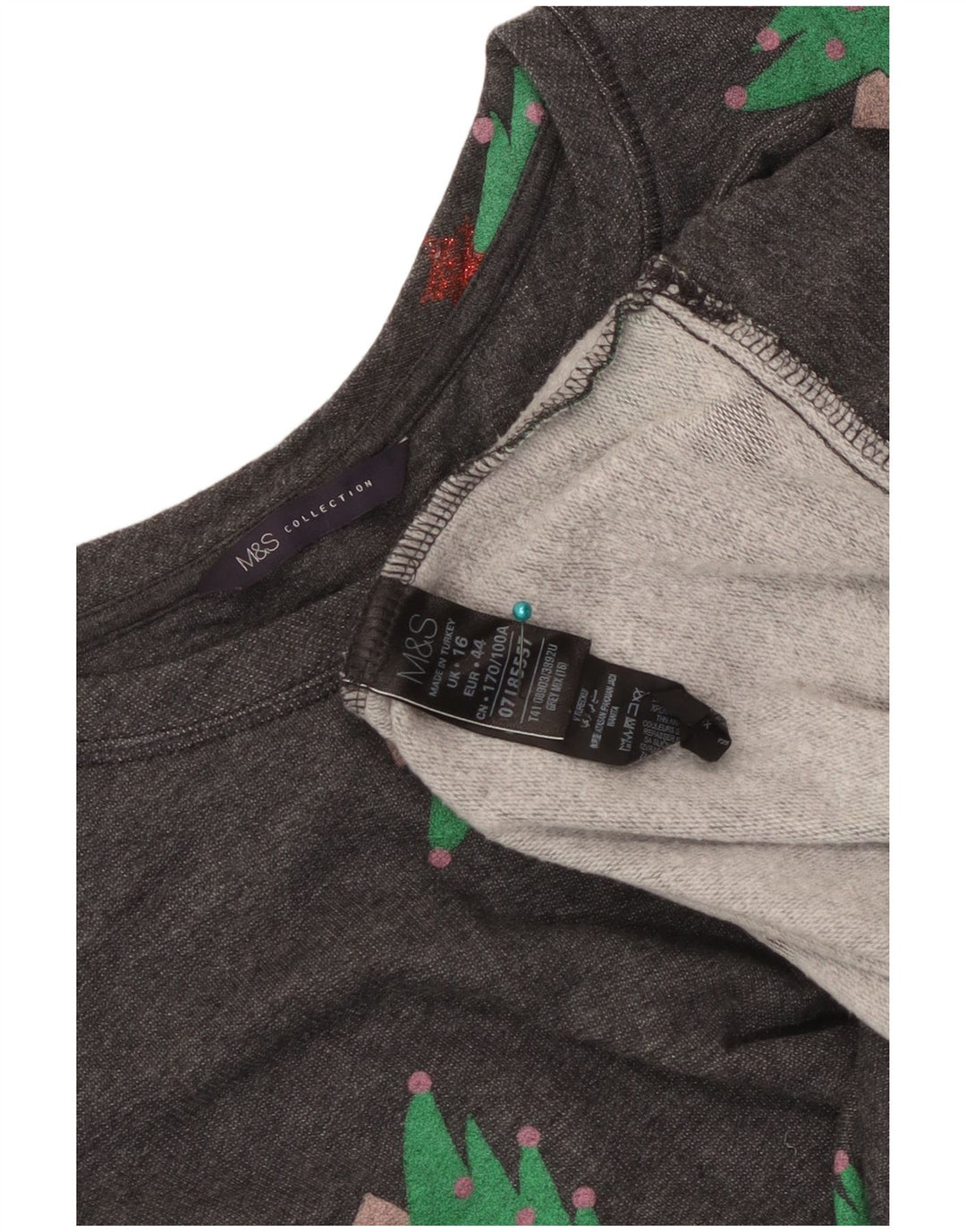 Marks & Spencer Damen Grafik-Sweatshirtpullover UK 16 Large Grau Weihnachten