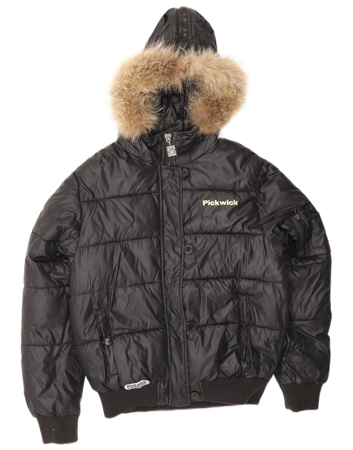 PICKWICK Wattierte Damenjacke mit Kapuze, UK 18 XL, schwarzes Nylon