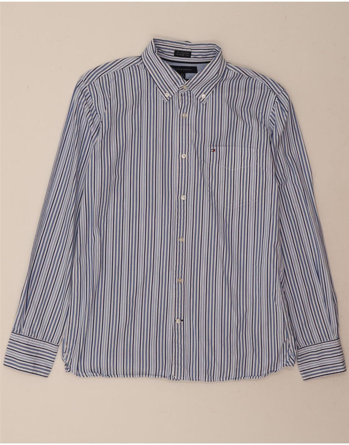 TOMMY HILFIGER Mens Custom Fit Shirt Size 15 1/2 16 Medium Blue Striped Vintage Tommy Hilfiger and Second-Hand Tommy Hilfiger from Messina Hembry 