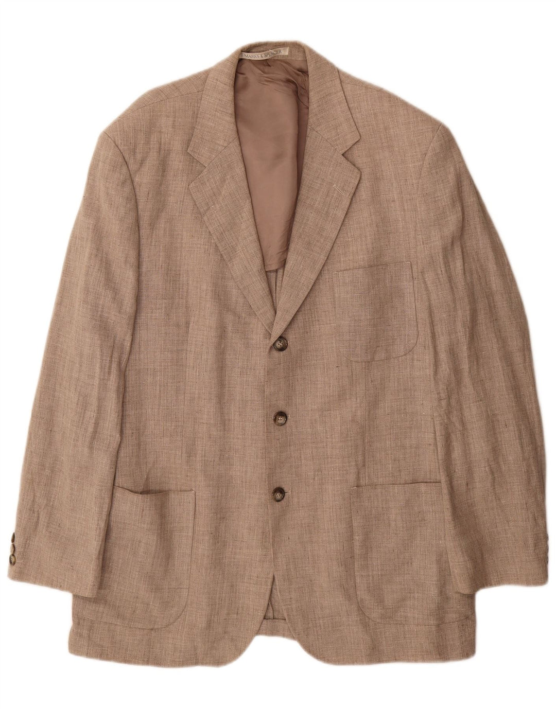 Marks & Spencer Herren-Blazer mit 3 Knöpfen, Gr. 42, Größe L, Beige, Leinen