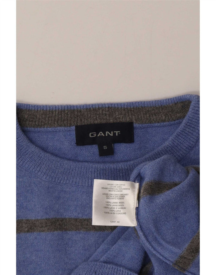 Gant Herren-Pullover mit Rundhalsausschnitt, klein, blau gestreift, Lammwolle
