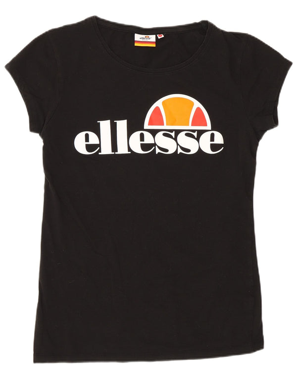Ellesse Damen Heritage Graphic T-Shirt Top UK 14 Large Schwarz