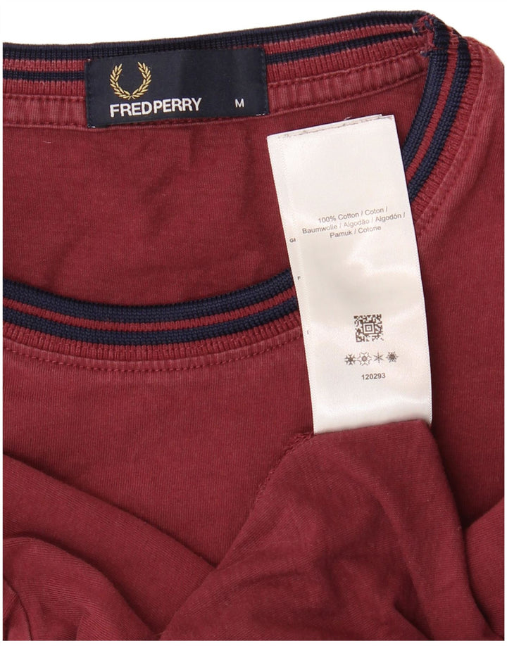 FRED PERRY Herren-T-Shirt-Oberteil, mittleres Burgunderrot, Colourblock-Baumwolle