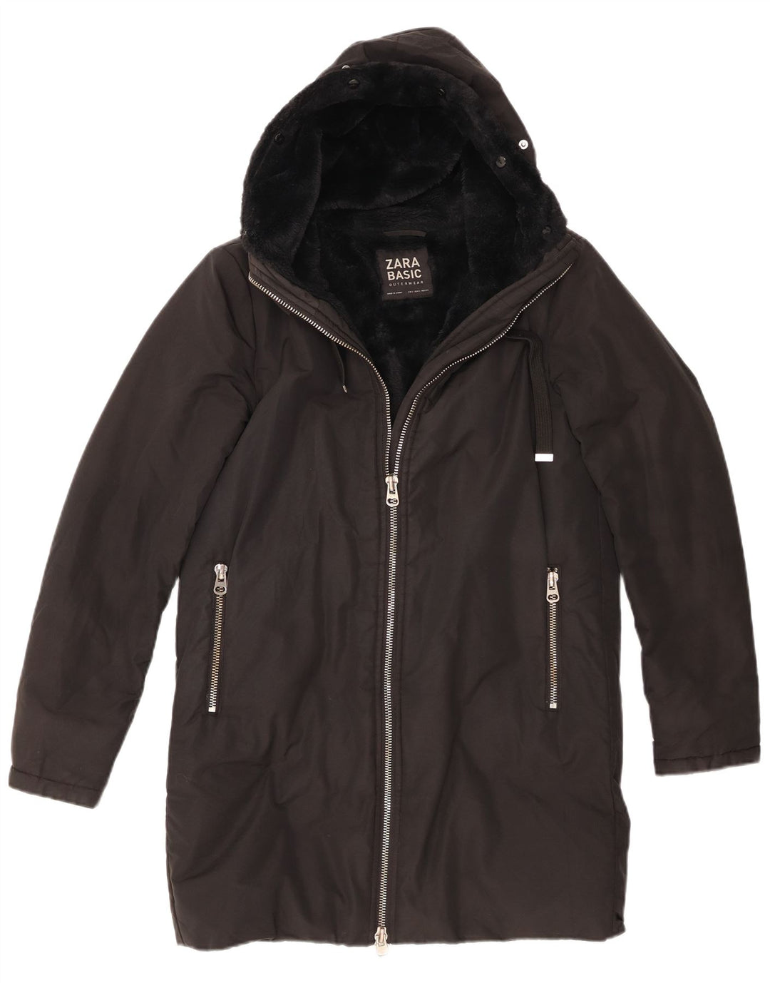 Zara Damen-Windbreaker-Mantel mit Kapuze, Gr. 10, Größe S, Schwarz