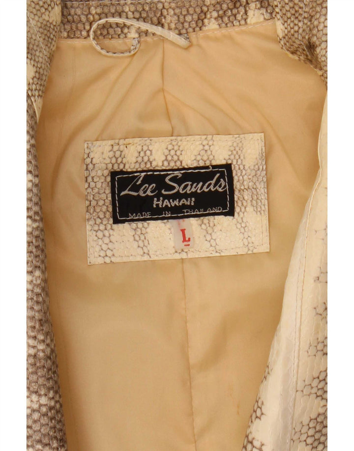 Lee Sands Herren Lederjacke UK 40 Large Beige Animal Print