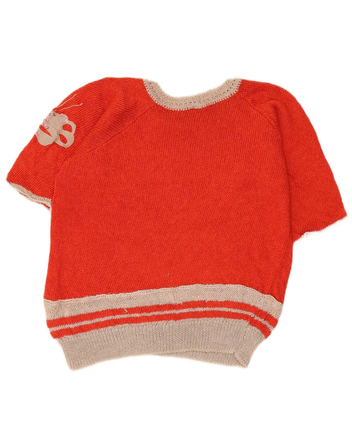 Vintage Damen Crop Graphic U-Boot-Ausschnitt Pullover IT 44 Mittelrot