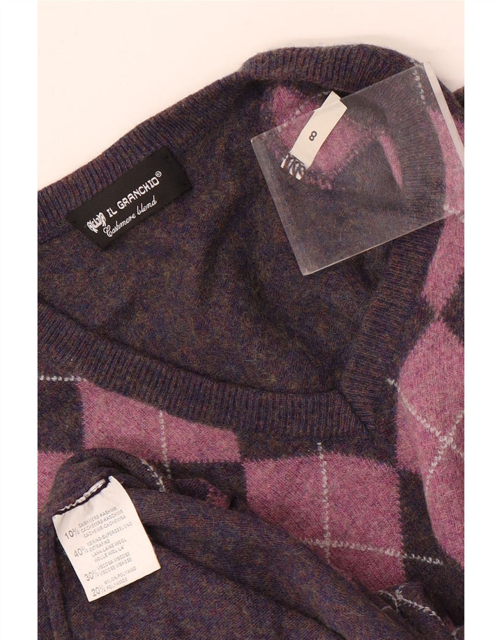 Il Granchio Herren-Pullover mit V-Ausschnitt, Größe L, Lila Argyle/Diamant