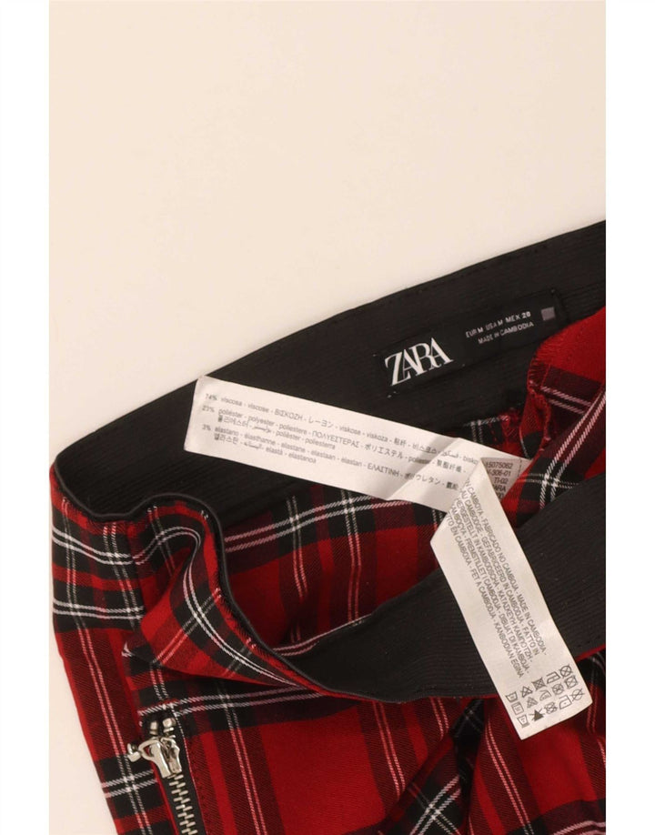 Schmale Freizeithose für Damen von Zara, mittelgroß, W28, L26, rot kariert, Viskose
