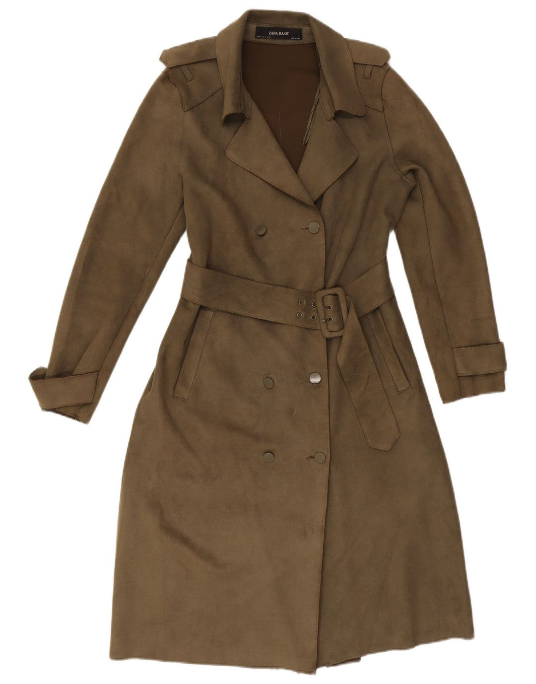 ZARA Damen Wildleder-Trenchcoat UK 14 Medium Khaki