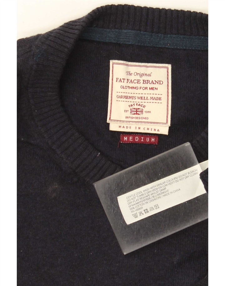 Fat Face Herren-Pullover mit V-Ausschnitt aus mittelblauer Baumwolle