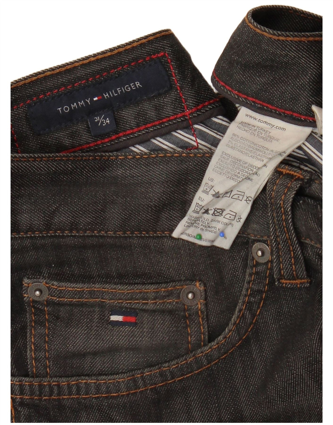 TOMMY HILFIGER Herren Straight Jeans W31 L28 Graue Baumwolle