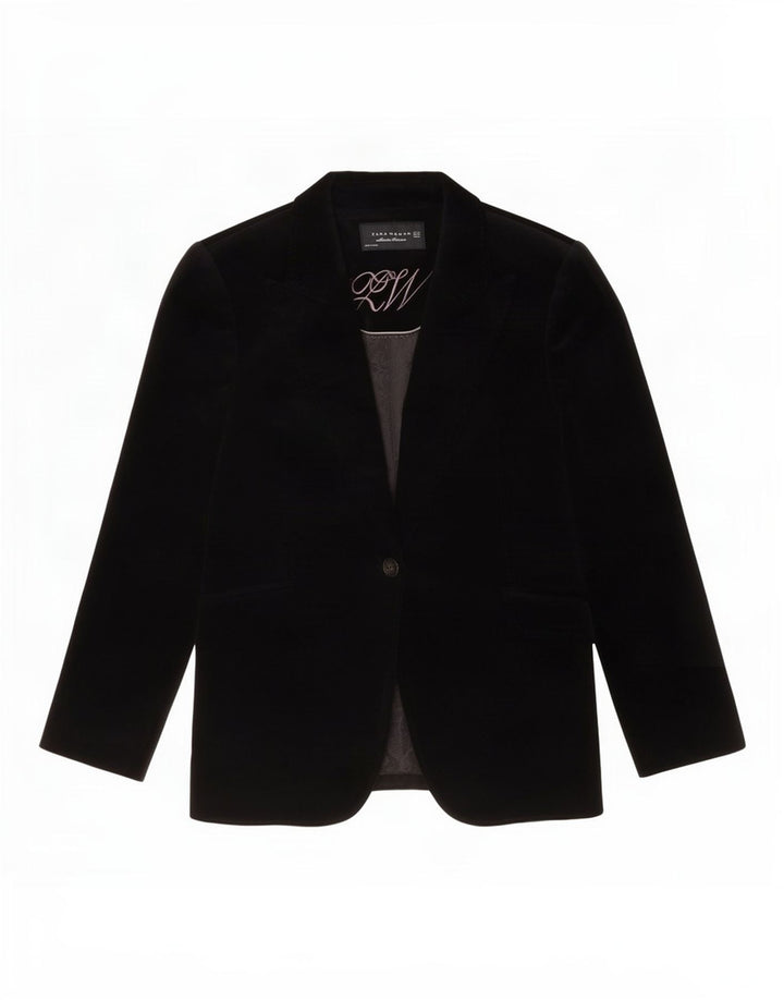 Zara Damen 1-Knopf-Samt-Blazerjacke, EU 42, große schwarze Baumwolle