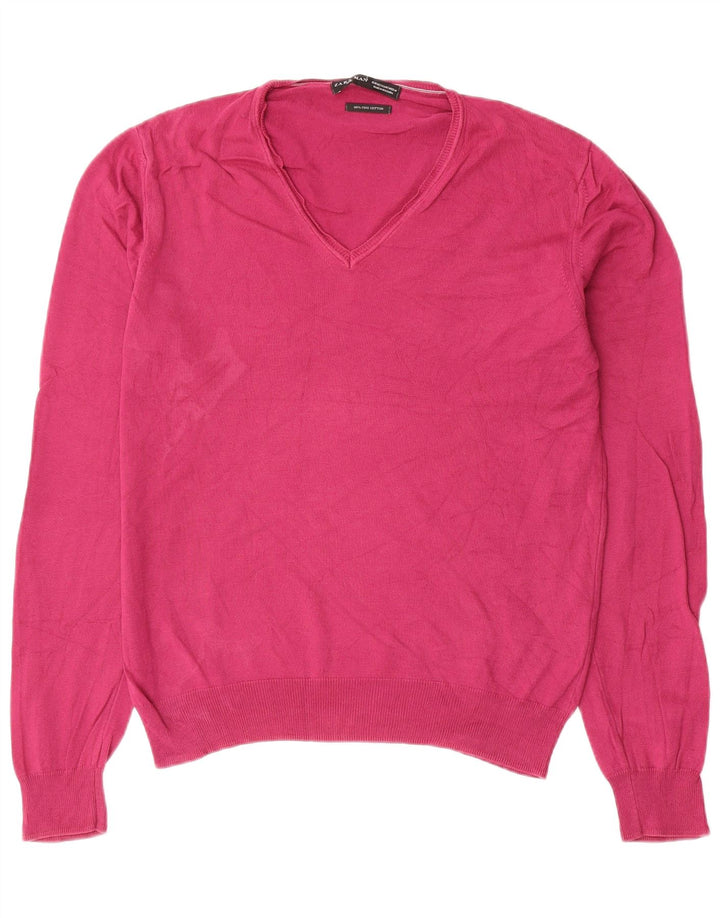 Zara Herren-Pullover mit V-Ausschnitt aus mittelrosa Baumwolle