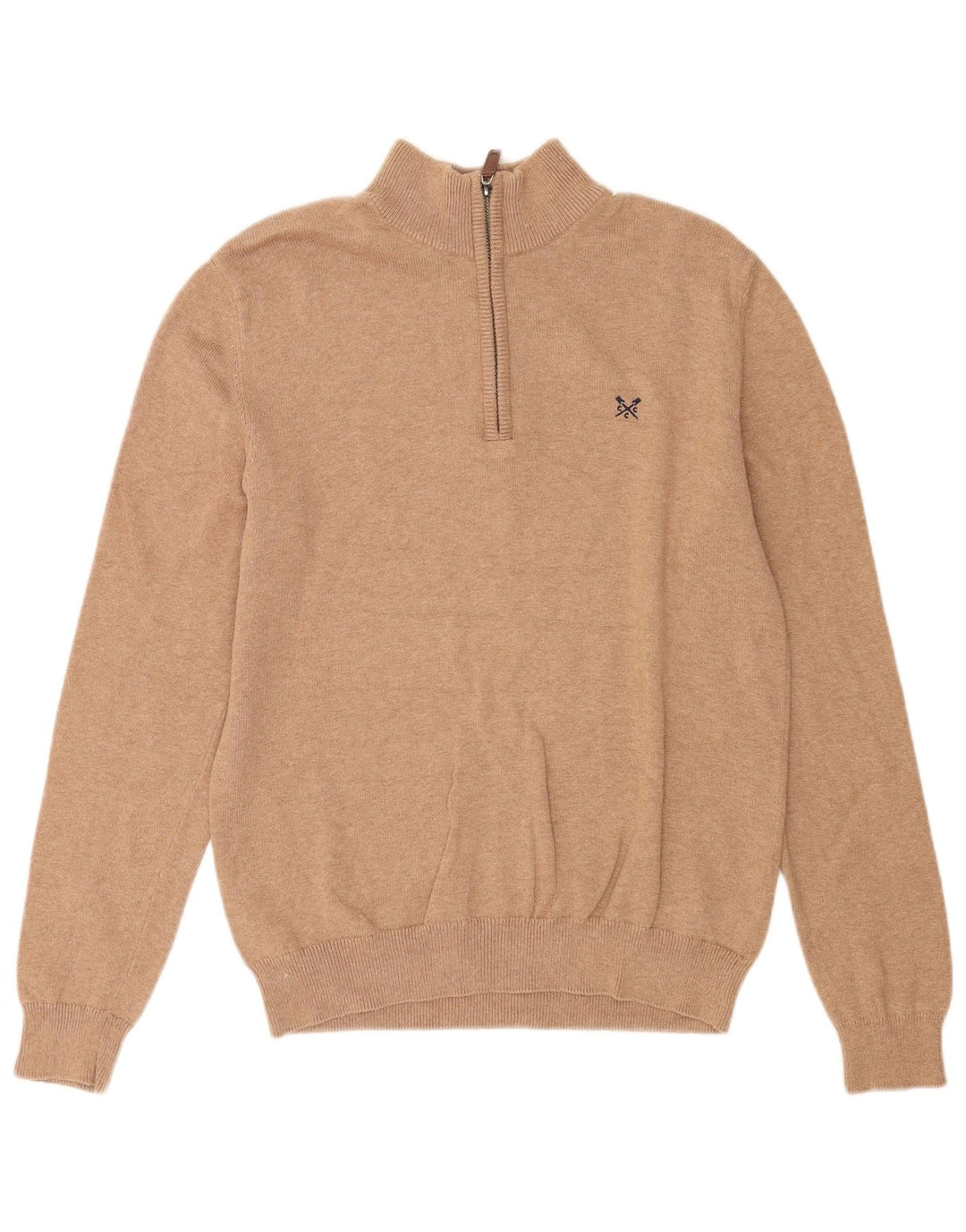 Crew Clothing Herren-Pullover mit Reißverschluss am Hals, mittelbraune Baumwolle