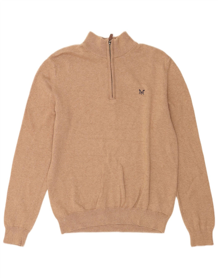 Crew Clothing Herren-Pullover mit Reißverschluss am Hals, mittelbraune Baumwolle