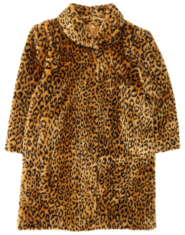 VINTAGE Damen Übergroßer Kunstpelzmantel EU 40 Mittelbrauner Tierdruck