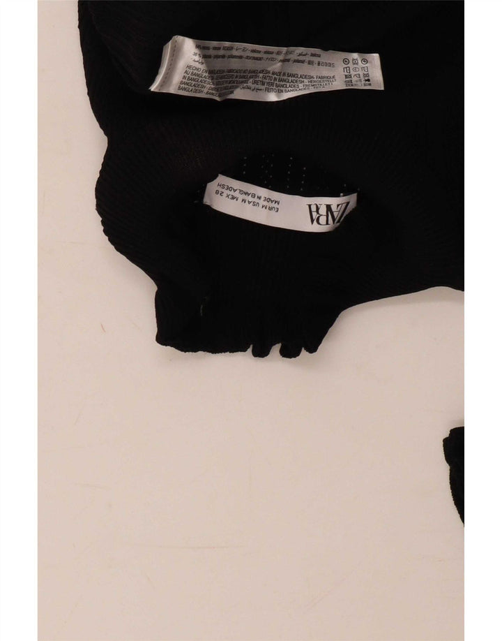 Zara Damen Top Langarm UK 12 Medium Schwarz Viskose