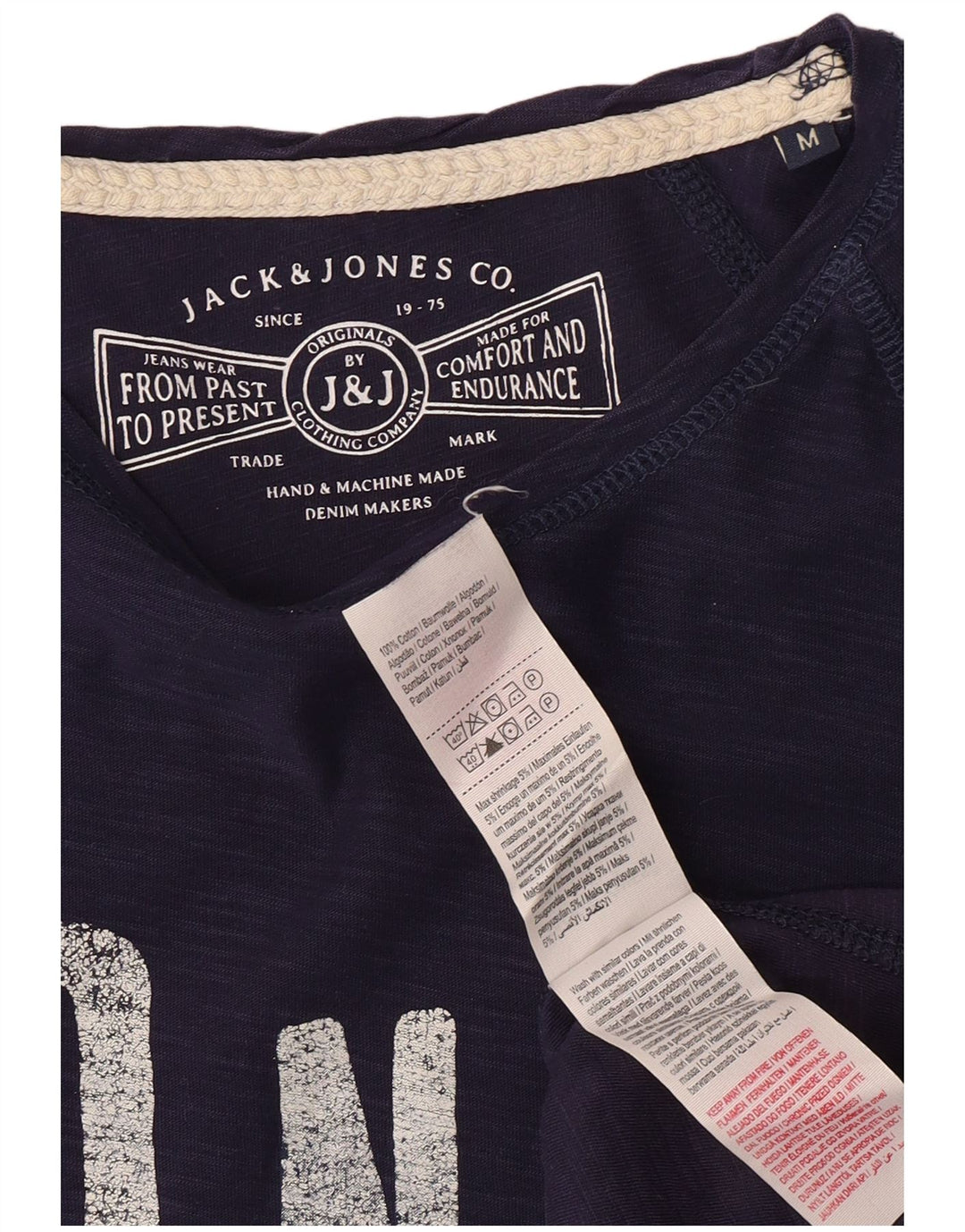 JACK & JONES Herren-Grafik-Oberteil, langärmelig, mittelmarineblaue Baumwolle