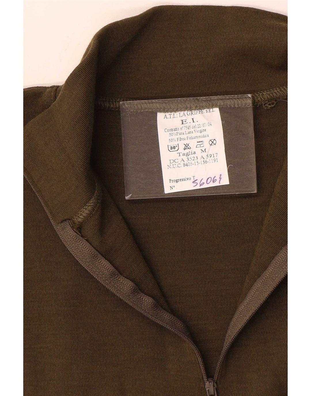 Vintage Herren-Pullover mit Reißverschluss, mittleres Khaki, Polyamid