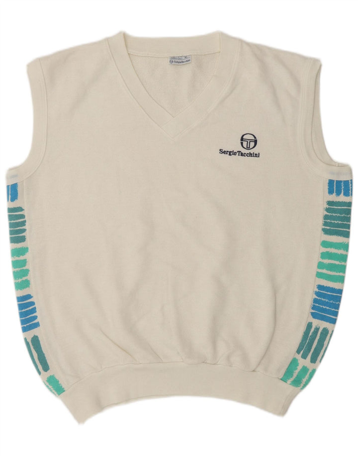 Sergio Tacchini Herren Weste Top XL Weiß Colourblock Acryl