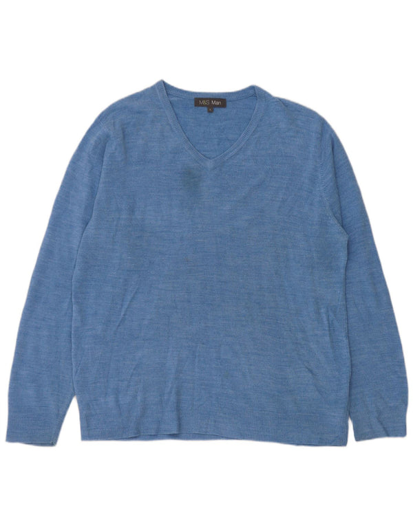 Marks & Spencer Herren-Pullover mit V-Ausschnitt, groß, Acryl, Blau