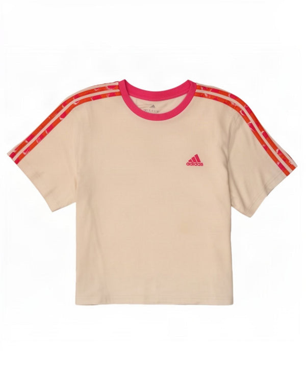 Adidas Damen Crop Graphic T-Shirt Top UK 12/14 Mittelweiße Baumwolle