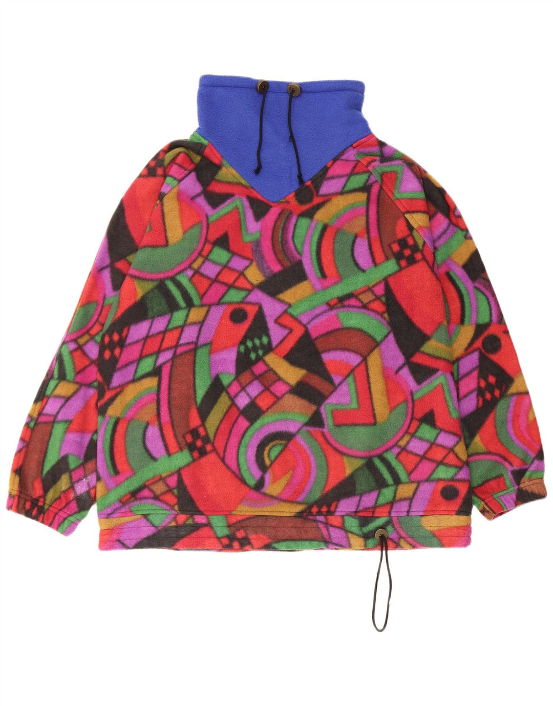 Vintage Herren-Fleece-Pullover mit lockerer Passform, klein, mehrfarbig, geometrisch