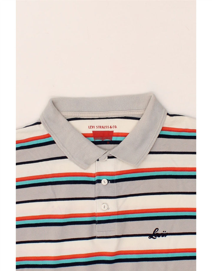 LEVI'S Mens Polo Shirt Medium Grey Striped Cotton Vintage Levi's and Second-Hand Levi's from Messina Hembry 