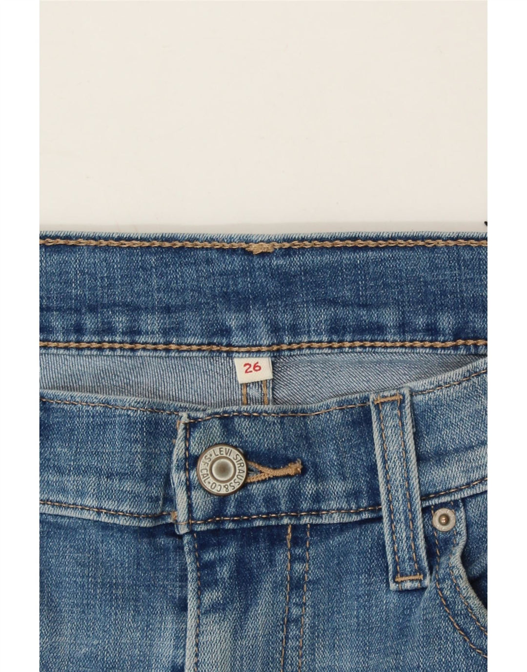 LEVI'S Womens Distressed Denim Shorts W26 Small Blue Cotton Vintage Levi's and Second-Hand Levi's from Messina Hembry 
