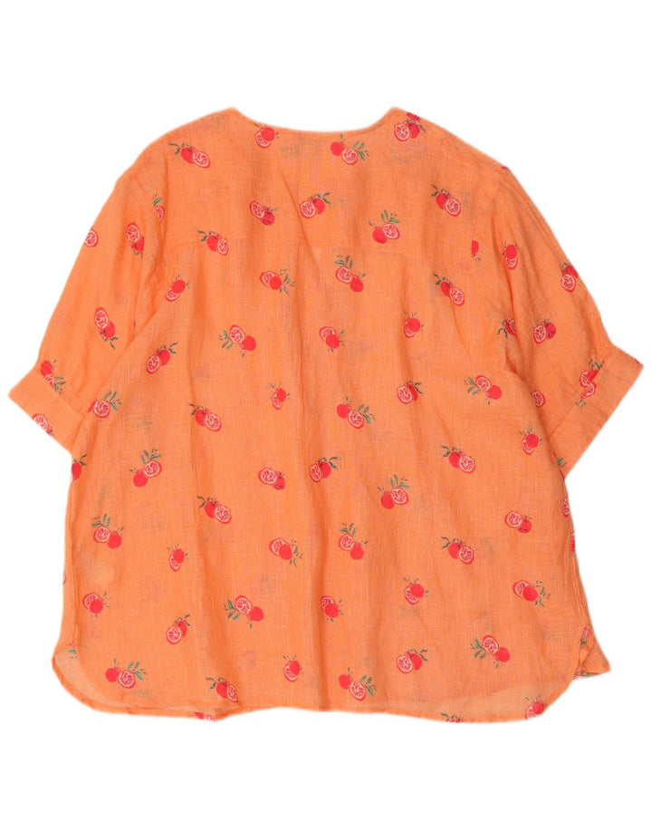 MONSOON Übergroßes grafisches Blusenoberteil für Damen, UK 16, großes orangefarbenes Leinen