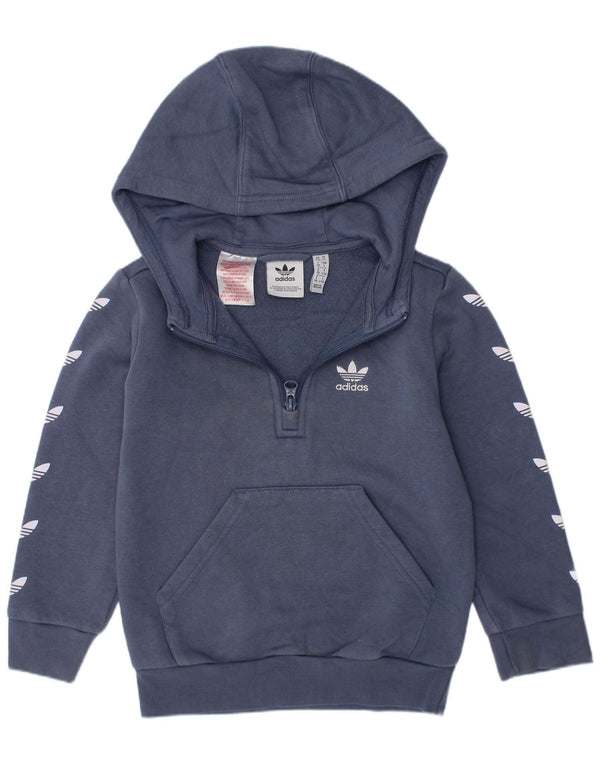 Adidas Jungen Kapuzenpullover mit grafischem Reißverschluss, 4–5 Jahre, blaue Baumwolle
