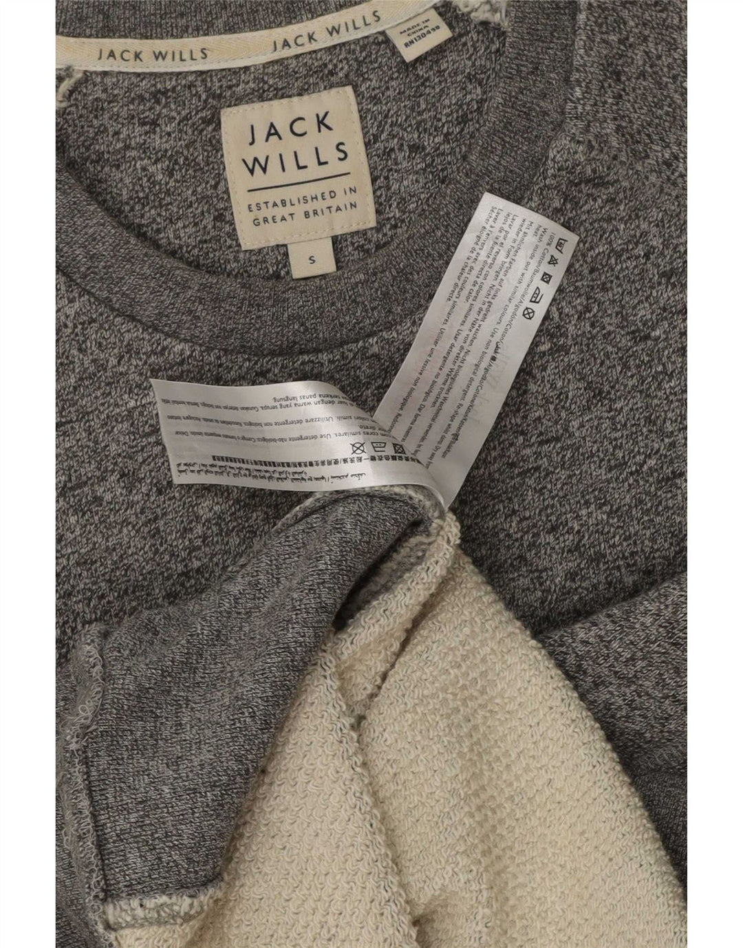 Jack Wills Herren-Sweatshirt mit Grafik, Größe S, grau meliert, Baumwolle