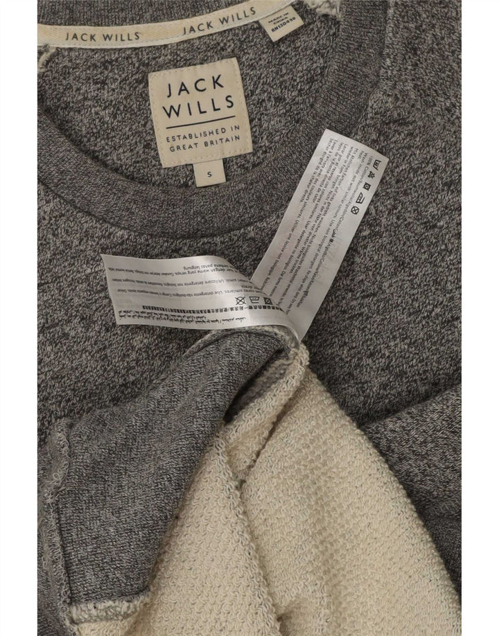 Jack Wills Herren-Sweatshirt mit Grafik, Größe S, grau meliert, Baumwolle