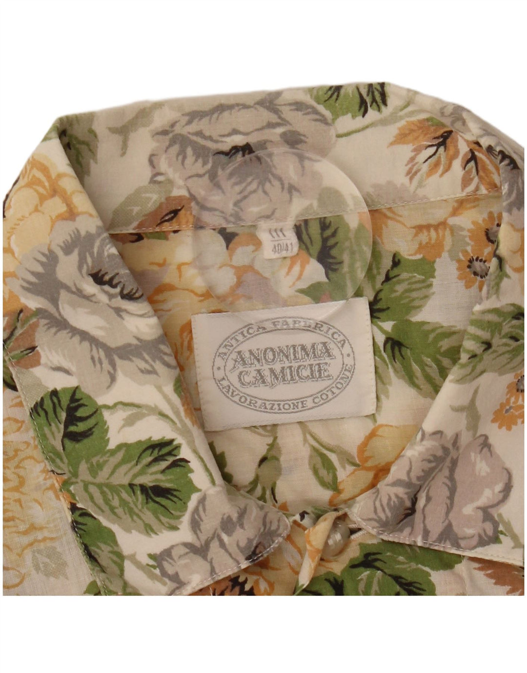 Anonima Camicie Herren Kurzarmhemd Größe 40/41 Mittelbeige mit Blumenmuster