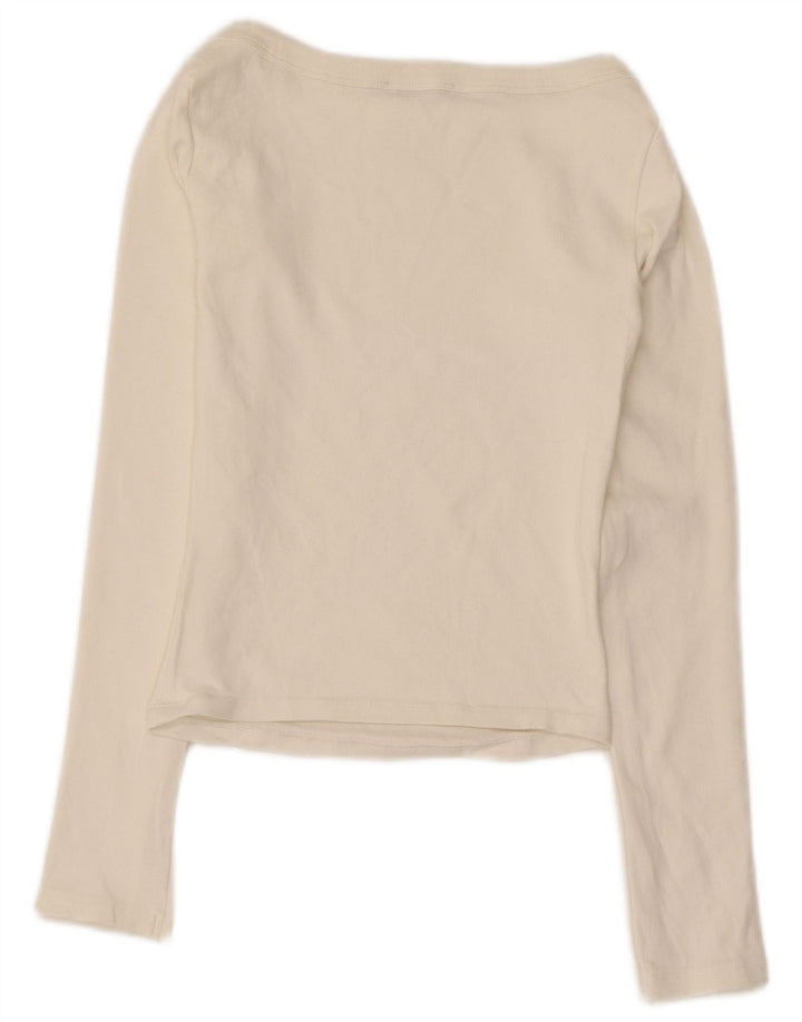 Zara Damen Crop Top Langarm UK 12 Medium Off White