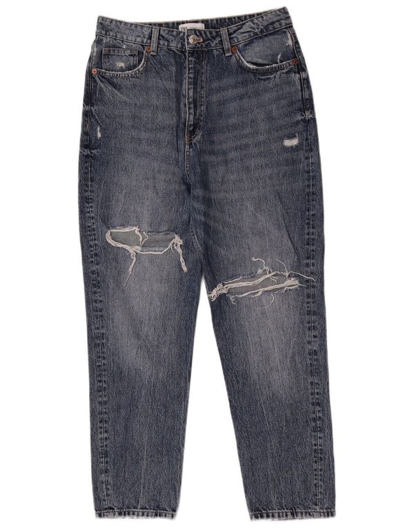 Zara Damen High Waist Distressed Tapered Jeans EU 42 Large W32 L28 Blau