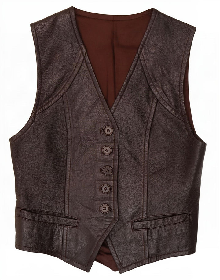 Vintage Damen Lederweste IT 44 Mittelbraun