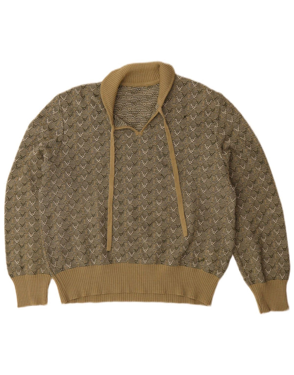 Vintage Damen Rollkragenpullover Pullover UK 14 Large Khaki Geometrisch