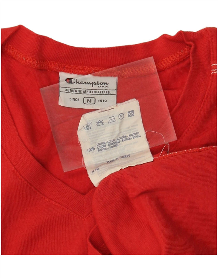 CHAMPION Damen Crop T-Shirt Top UK 12 Mittelrote Baumwolle