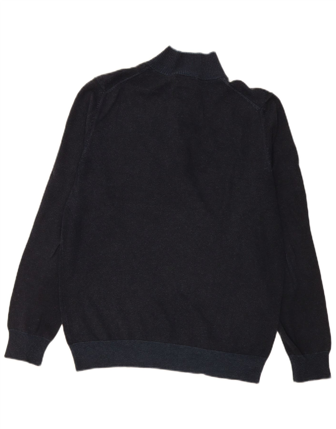 Massimo Dutti Herren-Pullover mit Knopfkragen, groß, marineblaue Baumwolle