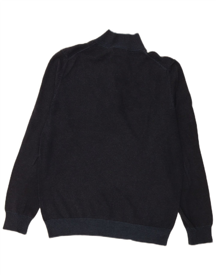 Massimo Dutti Herren-Pullover mit Knopfkragen, groß, marineblaue Baumwolle