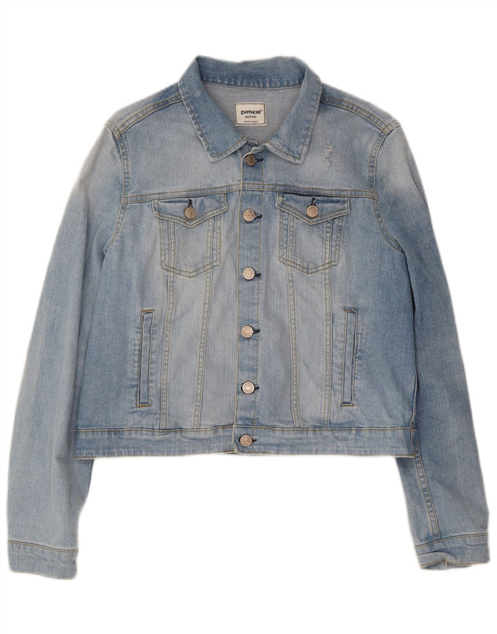 PIMKIE Womens Distressed Crop Denim Jacket IT 46 Large Blue Cotton