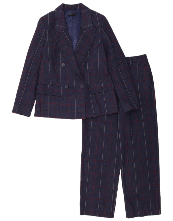 Sisley Damen 2-teiliger Anzug UK 10 Small W28 L29 Marineblau kariert