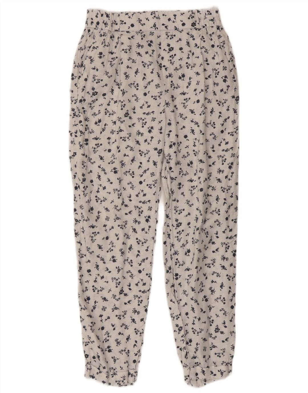 BENETTON Damen Tapered Cropped-Hose W26 L23 Weiß geblümtes Leinen