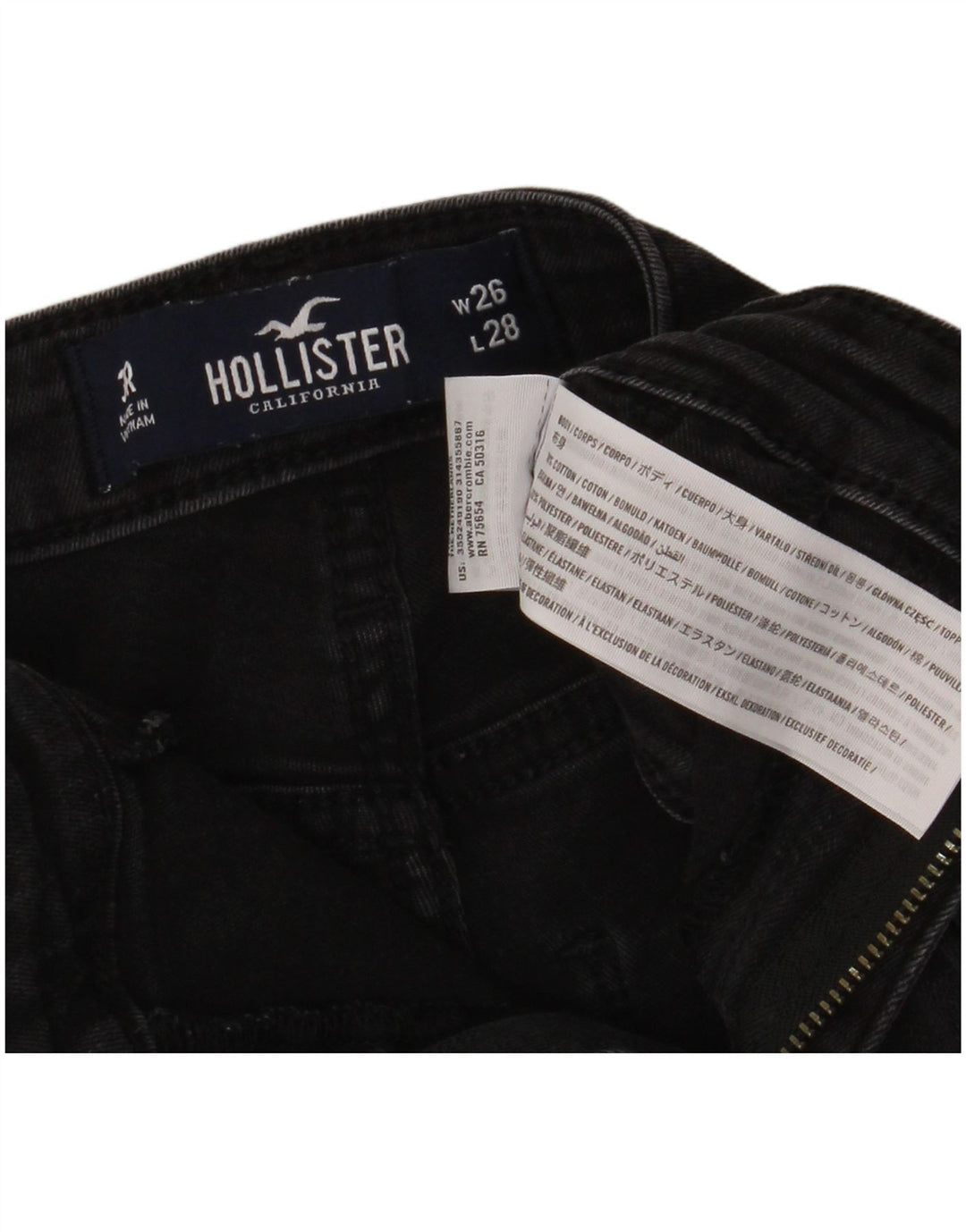 HOLLISTER Damen High Rise Skinny Jeans W26 L28 Schwarze Baumwolle