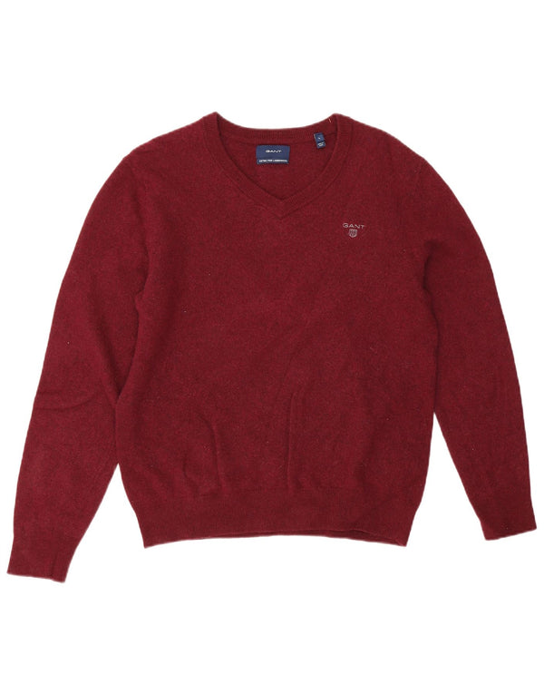 Gant Damen-Pullover mit V-Ausschnitt, UK 14, Größe L, bordeauxrote Lammwolle