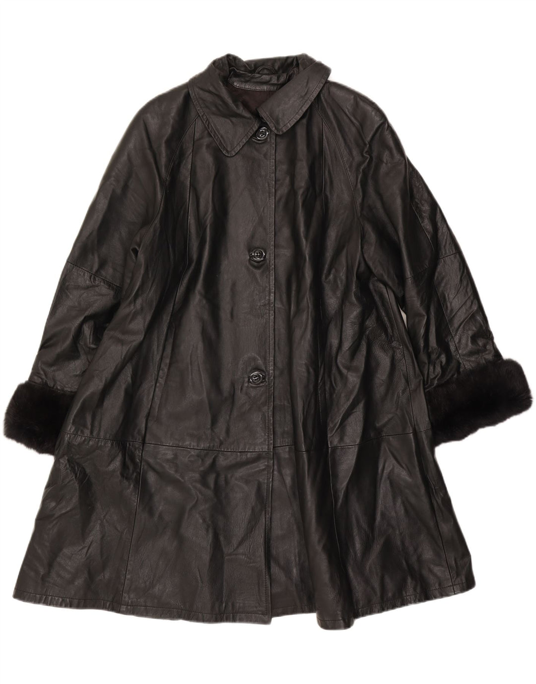 Vintage Damen Ledermantel IT 46 Large Schwarz