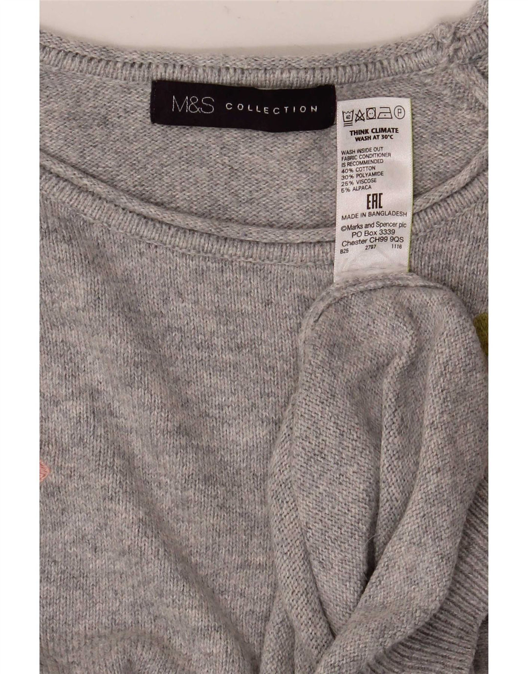 Marks & Spencer Damen Crop Crew Neck Pullover Pullover UK 16 Large Grau